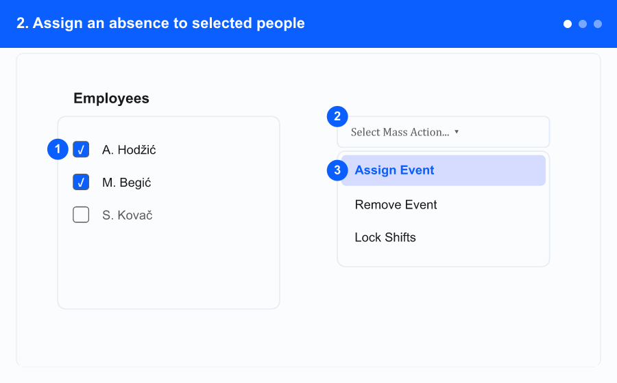 Animated overview of assigning and removing absences (loops through the key steps)