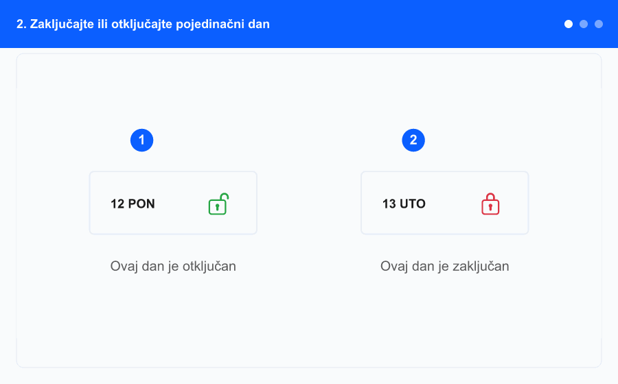 Animirani pregled zaključavanja dana (vrti se kroz ključne korake)