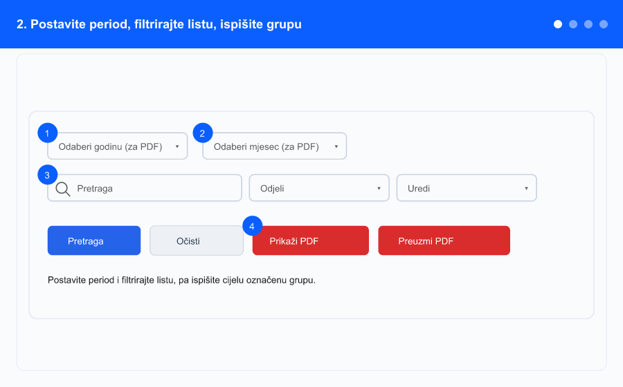 Animirani pregled: od menija do ispisanog PDF-a, koraci 1 do 5